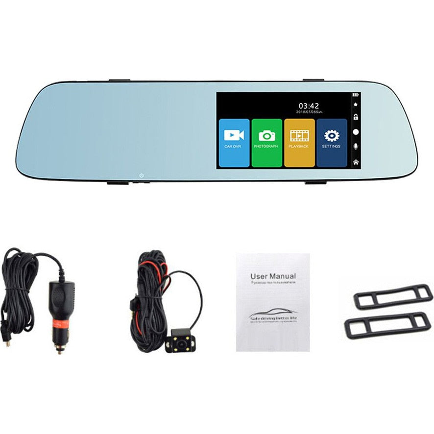 Dual Dash Cam Rearview Mirror – Front & Rear Full HD Recording